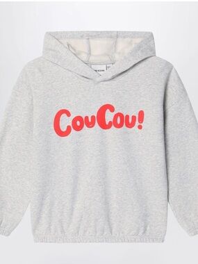 Barely worn 6T-7T Mini Rodini Light Gray Hoodie with Red "CouCou!" Graphic